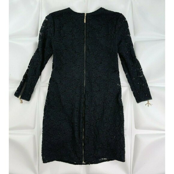 $298 Juicy Couture Sz XS Black Lace Mini Dress Faux Leather Trim Shift Sheath - Picture 8 of 12